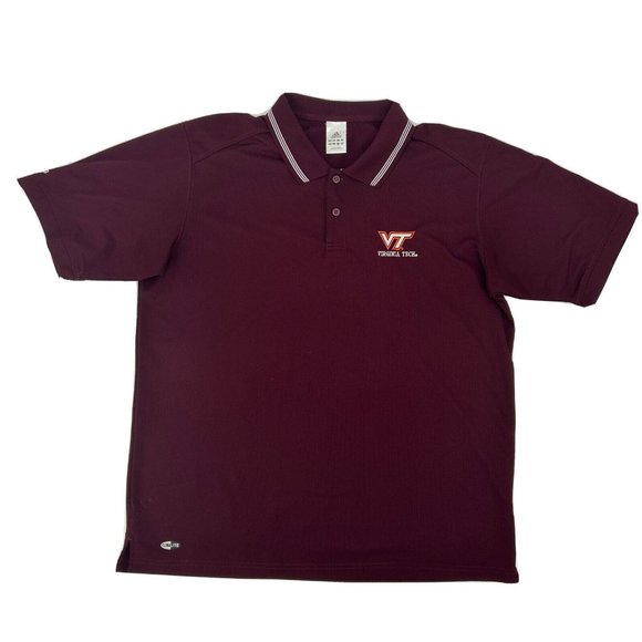 adidas Shirt Men's Virginia Tech Hokies L Maroon Short Sleeve Polo - Picture 1 of 9